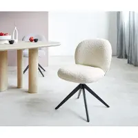 DELIFE Drehstuhl Nube-Flex Bouclé Weiß Kreuzgestell breit Schwarz 360° drehbar Taschenfederkern