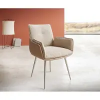 DELIFE Esszimmerstuhl Nela-Flex Materialmix Schlamm 4-Fuß konisch Edelstahl