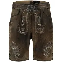 Haus Huberts Lederhose Herren kurz Vintage braun mit Gürtel, Groesse:64