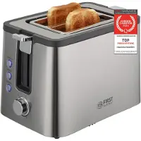 TZS First Austria Toaster, 2-Scheiben, Edelstahl, 800W, 6 Bräunungsgrade, Auftau- und Aufwärmfunktion