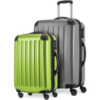 Hauptstadtkoffer Alex - 2er Set Handgepäck + Mittelgroßer Koffer, Kofferset Resekofffer Trolleys Hartschale Polycarbonat glänzend,Silber-Apfelgrün
