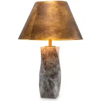 Casa Padrino Luxus Marmor Tischleuchte mit Metall Lampenschirm Grau / Antik Messing Ø 53 x H. 78 cm