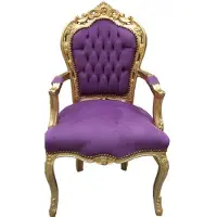 Casa Padrino Barock Esszimmer Stuhl mit Armlehnen Lila / Gold