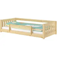 Erst-Holz Niedriges Kinderbett Bodenbett 90x200 Kiefer massiv Zubehör wählbar V-60.28-09mit Kindersicherung und Rollrost inkl.