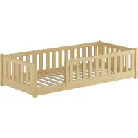 Erst-Holz Kinderbett, Holzbett 90x200 mit Rundumsicherung Kiefer natur lackiert V-60.77-09Rollrost inkl.