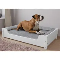 Erst-Holz Hundebett für große Hunde 100x60 Kiefer weiß Tierbett V-30.32-W-100x60Rollrost inkl.