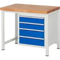 RAU Werkbank Serie 8162, höhenverstellbar, 4 Schubladen, B 1000 x T 7000 x H 840 - 1040 mm