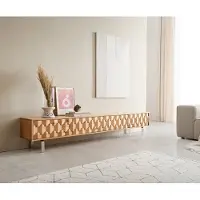 DELIFE Lowboard Fevo 220 cm Eiche Natur 4 Türen L-Fuß Edelstahl