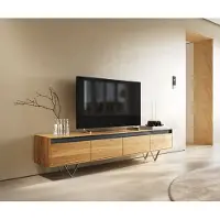 DELIFE Designer-Lowboard Stonegrace 200 cm Eiche Natur Schiefer 4 Schübe V-Fuß Edelstahl