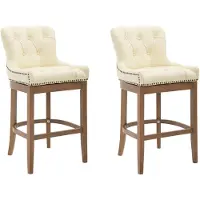 CLP 2er Set Barhocker Lakewood Echtleder gepolstert creme Gestell Farbe antik-hell