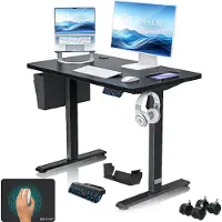 Kesser Schreibtisch elektrisch & höhenverstellbar Computertisch Ergonomisch Stehen & Sitzen 3-Memory 360° Rollen USB-Ladeanschluss 100x60cm Schwarz