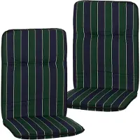 NYVI Hochlehner Auflagen Hawaii 2er Set - 114x47 cm Blau Dunkelgrün Gestreift - Gartenmöbel Auflage mit 5 cm Polster und Gummi-Halteband