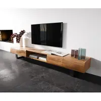 DELIFE Lowboard New Live-Edge 240 cm Akazie Natur 4 Türen 1 Fach Kufe Metall Schwarz