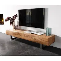DELIFE Lowboard New Live-Edge 175 cm Akazie Natur 4 Türen Kufe Edelstahl gebürstet