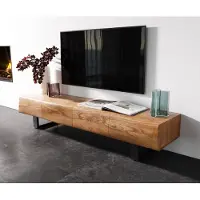 DELIFE Lowboard New Live-Edge 175 cm Akazie Natur 4 Türen Kufe Metall Schwarz