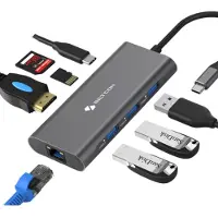 Siltcon 8-in-1 USB-C Hub Dockingstation – HDMI 4K 30Hz, RJ45, PD 100 W, 3x USB 3.0, SD/TF – Spacegrau