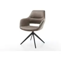 DELIFE Drehstuhl Yago-Flex mit Armlehnen Mikrofaser Taupe Vintage Kreuzgestell breit Schwarz 360° drehbar Wippfunktion Taschenfederkern
