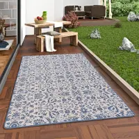 Snapstyle In- und Outdoor Teppich Beidseitig Newport Blau Blumen, Größe:100x200 cm