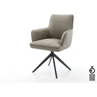 DELIFE Drehstuhl Heira-Flex mit Armlehnen Echt-Leder Schlamm Kreuzgestell breit Schwarz 360° drehbar Wippfunktion Taschenfederkern