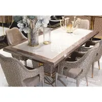 Casa Padrino Luxus Esstisch Weiß / Grau / Gold 223 cm - Esszimmer Möbel
