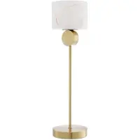 Casa Padrino Luxus Tischleuchte Messingfarben / Alabaster Ø 20 x H. 76 cm - Moderne Tischlampe mit rundem Alabaster Lampenschirm - Luxus Leuchten