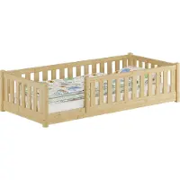 Erst-Holz Kinderbett, Holzbett 90x200 mit Rundumsicherung Kiefer natur lackiert V-60.77-09ohne Zubehör