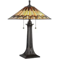 Casa Padrino Luxus Tiffany Tischleuchte Mehrfarbig Ø 49,5 x H. 63,5 cm - Elegante Tiffany Lampe mit handgefertigtem Glas Lampenschirm