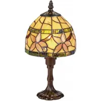 Casa Padrino Luxus Tiffany Tischleuchte Braun / Mehrfarbig Ø 15 x H. 30 cm - Luxus Hockerleuchte