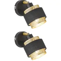 Etc-shop 2er Set Wandlampe, Stahl Textil, schwarz gold, schwenkbar, L 10 cm