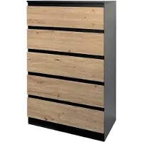 HTI Kommode mit 5 grifflosen Schubladen Thekla Schwarz-Artisaneiche