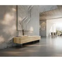 DELIFE Lowboard Cuor 150 cm Keramik Laminam Sabbia Eichefarbig 1 Klappe 1 Schubfach Fuß Schwebeoptik Edelstahl