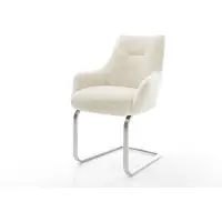DELIFE Freischwinger Alja-Flex mit Armlehnen Plüsch Creme-Weiß Freischwinger flach Edelstahl Taschenfederkern