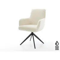 DELIFE Drehstuhl Heira-Flex mit Armlehnen Teddystoff Beige Kreuzgestell breit Schwarz 360° drehbar Wippfunktion Taschenfederkern
