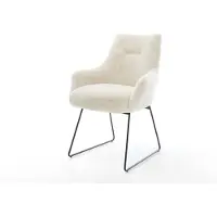 DELIFE Esszimmerstuhl Alja-Flex mit Armlehnen Plüsch Creme-Weiß Kufengestell Schwarz Taschenfederkern