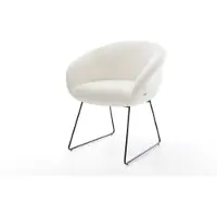 DELIFE Esszimmerstuhl Vinka-Flex mit Armlehnen Bouclé Soft Beige Kufengestell Schwarz Taschenfederkern