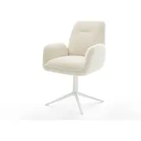 DELIFE Drehstuhl Zoa-Flex Teddystoff Beige Fußkreuz Weiß 360° drehbar Wippfunktion Taschenfederkern