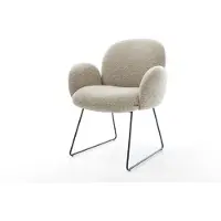 DELIFE Esszimmerstuhl Nube-Flex mit Armlehnen Webstoff Soft Beige Kufengestell Schwarz Taschenfederkern
