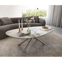 DELIFE Couchtisch Edge Oval 140x75 cm Keramik Minas Melange Sarity Metall Effektfinish Titan