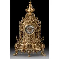 Casa Padrino Luxus Barock Tischuhr Gold 34 x H. 59 cm - Handgefertigte Bronze Uhr im Barockstil - Barock Schreibtischuhr - Barock Schreibtisch Deko - Barock Deko Accessoires - Barockstil Uhren