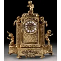 Casa Padrino Luxus Barock Tischuhr Gold 29 x H. 34 cm - Handgefertigte Bronze Uhr im Barockstil - Barock Schreibtischuhr - Barock Schreibtisch Deko - Barock Deko Accessoires - Barockstil Uhren
