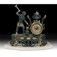 Casa Padrino Luxus Barock Tischuhr Blau / Gold / Weiß 46 x H. 40 cm - Handgefertigte Bronze Uhr im Barockstil - Barock Schreibtischuhr - Barock Schreibtisch Deko - Barock Deko Accessoires