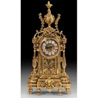 Casa Padrino Luxus Barock Tischuhr Gold 21 x H. 44 cm - Handgefertigte Bronze Uhr im Barockstil - Barock Schreibtischuhr - Barock Schreibtisch Deko - Barock Deko Accessoires - Barockstil Uhren