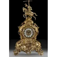 Casa Padrino Luxus Barock Tischuhr Gold 25 x H. 42 cm - Handgefertigte Bronze Uhr im Barockstil - Barock Schreibtischuhr - Barock Schreibtisch Deko - Barock Deko Accessoires - Barockstil Uhren
