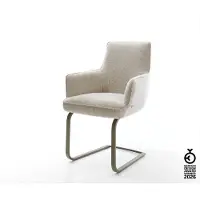 DELIFE Freischwinger Heira-Flex mit Armlehnen Webstoff Soft Beige Freischwinger flach Effektfinish Titan Taschenfederkern