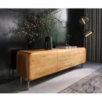 DELIFE Lowboard Shavani 175 cm Akazie Natur 2 Türen 2 Schubladen L-Fuß Edelstahl Silber