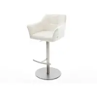 DELIFE Barstuhl Yulo-Flex Bouclé Soft Beige Drehfuß höhenverstellbar Edelstahl Silberfarben