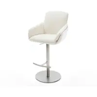 DELIFE Barstuhl Luan-Flex Bouclé Soft Beige Drehfuß höhenverstellbar Edelstahl Silberfarben