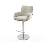 DELIFE Barstuhl Clea-Flex Webstoff Soft Beige Drehfuß höhenverstellbar Edelstahl Silberfarben