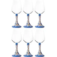 Casa Padrino Luxus Keramik Weinglas 6er Set Blau / Mehrfarbig H. 23,5 cm - Handgefertigte & handbemalte Weingläser - Hotel & Restaurant Accessoires - Luxus Qualität - Made in Italy