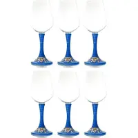 Casa Padrino Luxus Weinglas 6er Set Blau / Mehrfarbig H. 23,5 cm - Handgefertigte & handbemalte Weingläser - Hotel & Restaurant Accessoires - Luxus Qualität - Made in Italy